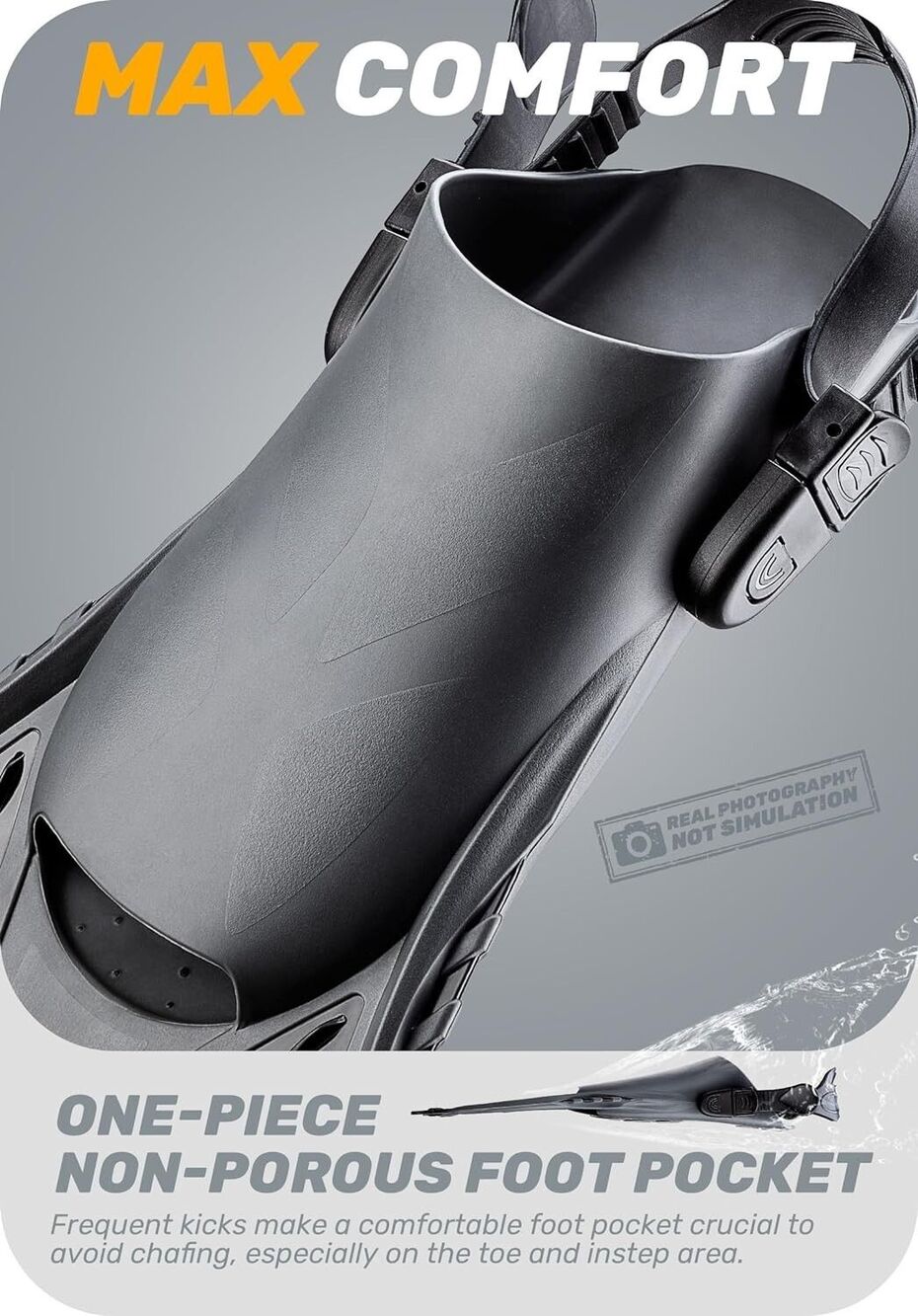 CAPAS Snorkel Fins, Swim Fins Small/Medium Black and Grey NEW - Picture 4 of 6
